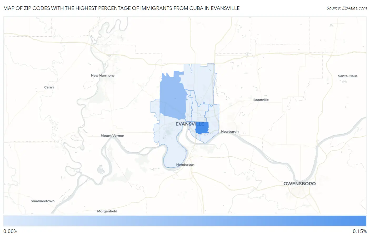 Zip Codes with the Highest Percentage of Immigrants from Cuba in Evansville Map