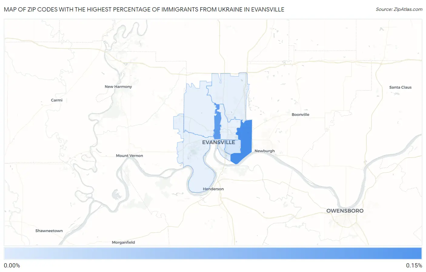 Zip Codes with the Highest Percentage of Immigrants from Ukraine in Evansville Map