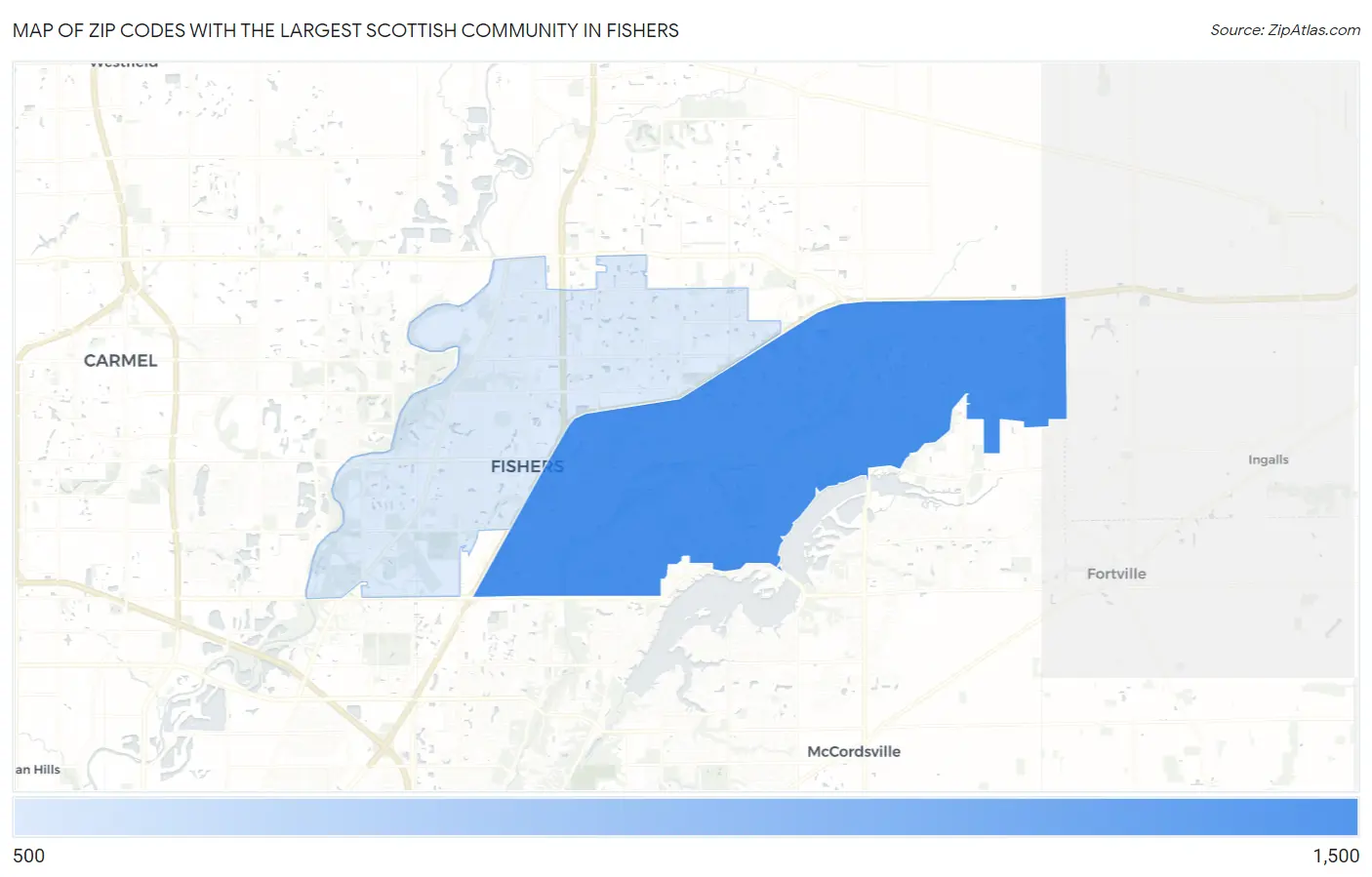 Zip Codes with the Largest Scottish Community in Fishers Map