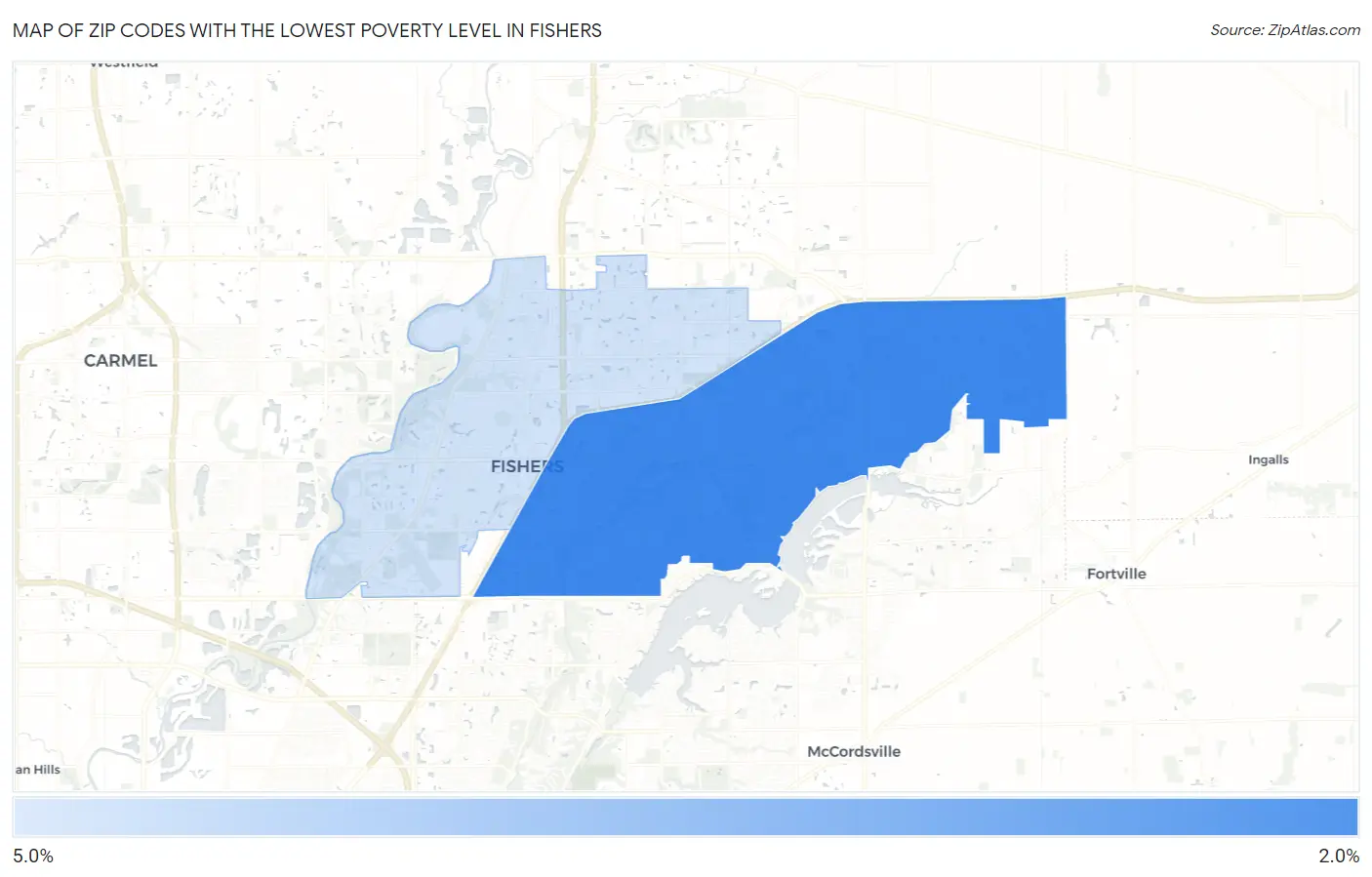Zip Codes with the Lowest Poverty Level in Fishers Map