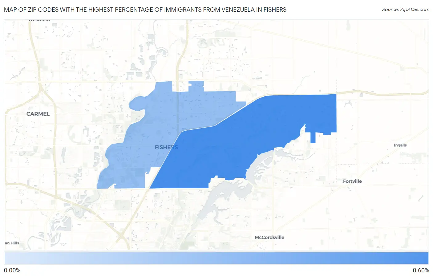 Zip Codes with the Highest Percentage of Immigrants from Venezuela in Fishers Map