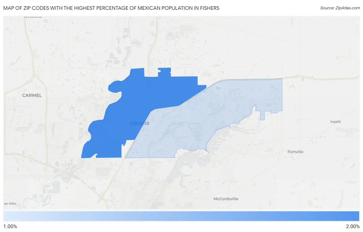 Zip Codes with the Highest Percentage of Mexican Population in Fishers Map