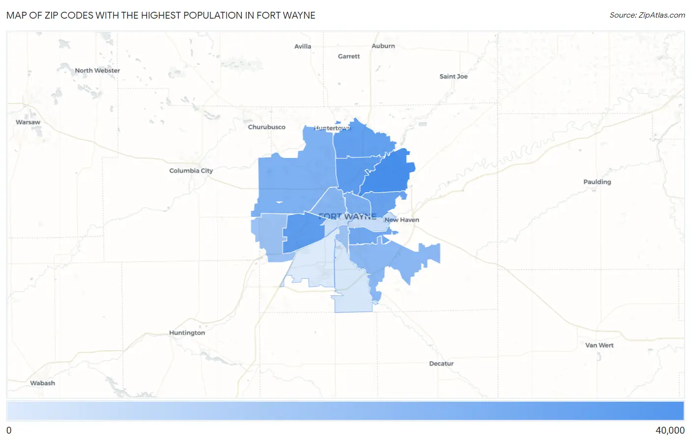 Zip Codes with the Highest Population in Fort Wayne Map