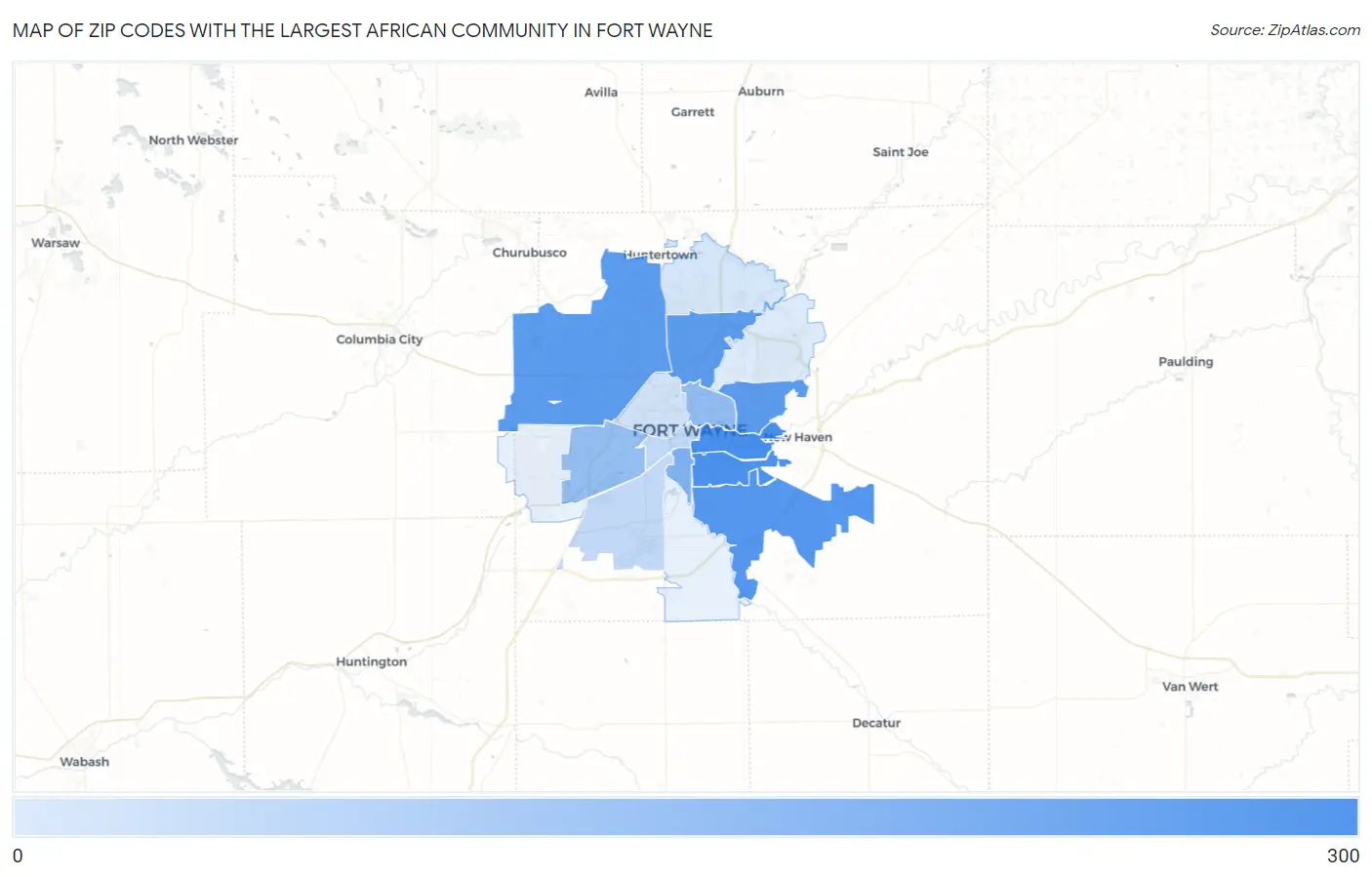 Zip Codes with the Largest African Community in Fort Wayne Map