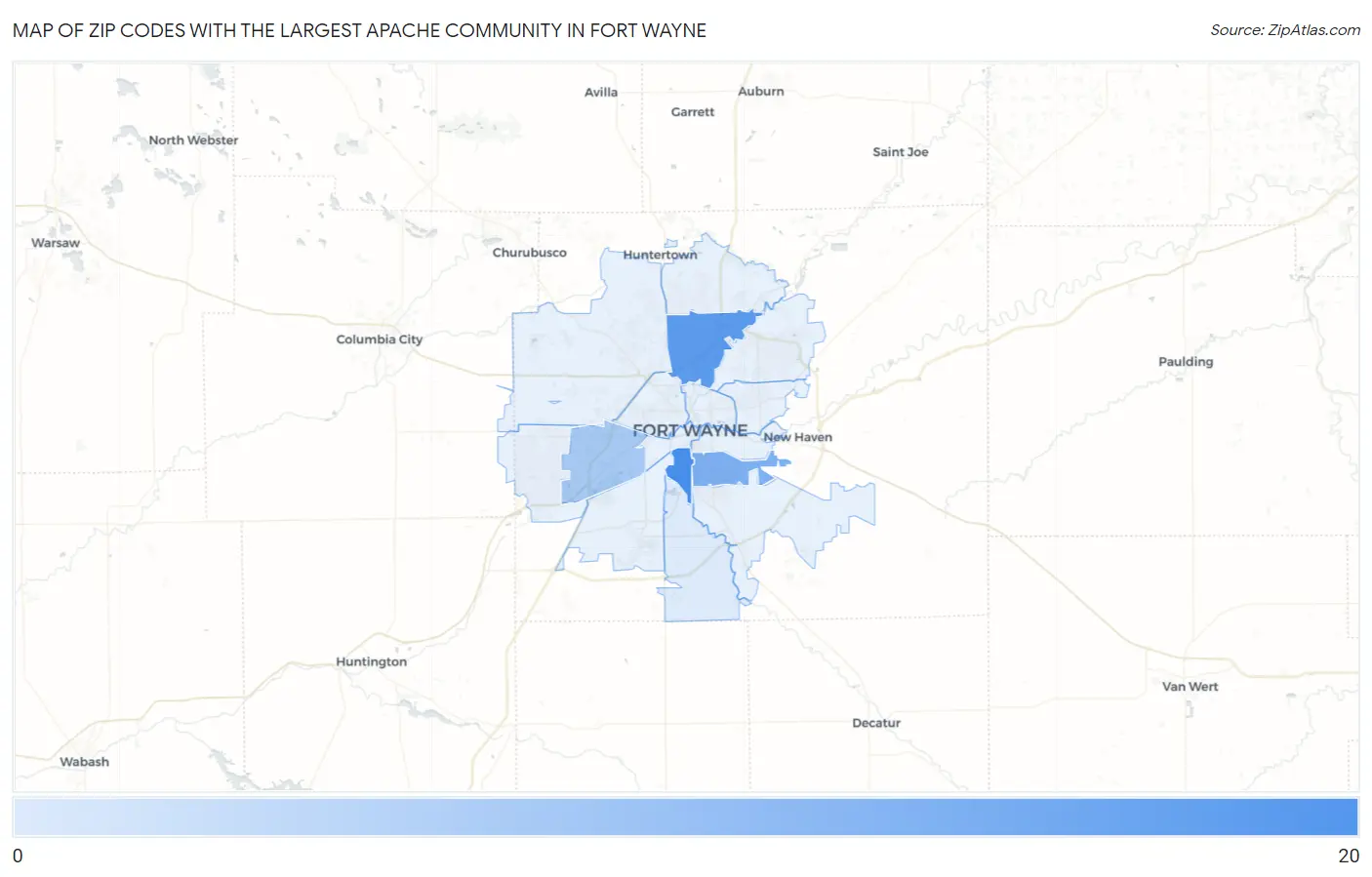 Zip Codes with the Largest Apache Community in Fort Wayne Map