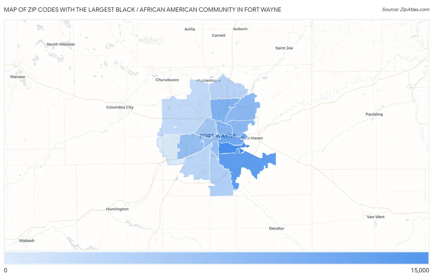 Zip Codes with the Largest Black / African American Community in Fort Wayne Map