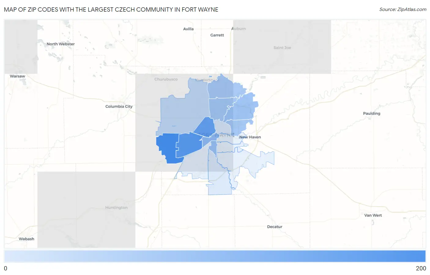 Zip Codes with the Largest Czech Community in Fort Wayne Map