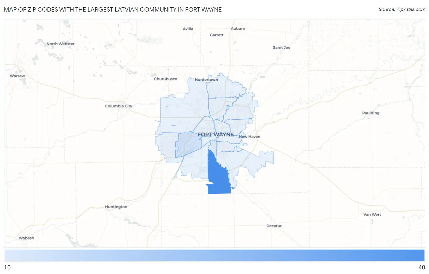 Zip Codes with the Largest Latvian Community in Fort Wayne Map