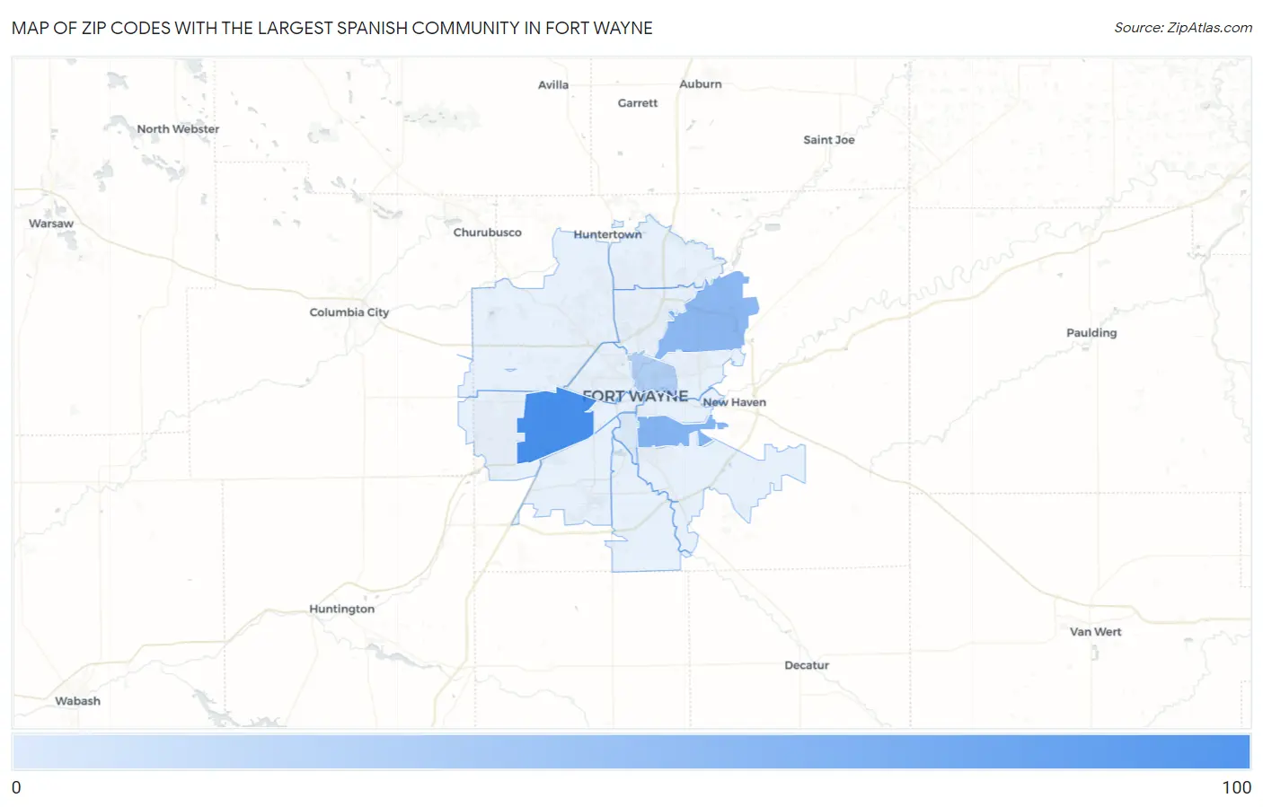 Zip Codes with the Largest Spanish Community in Fort Wayne Map