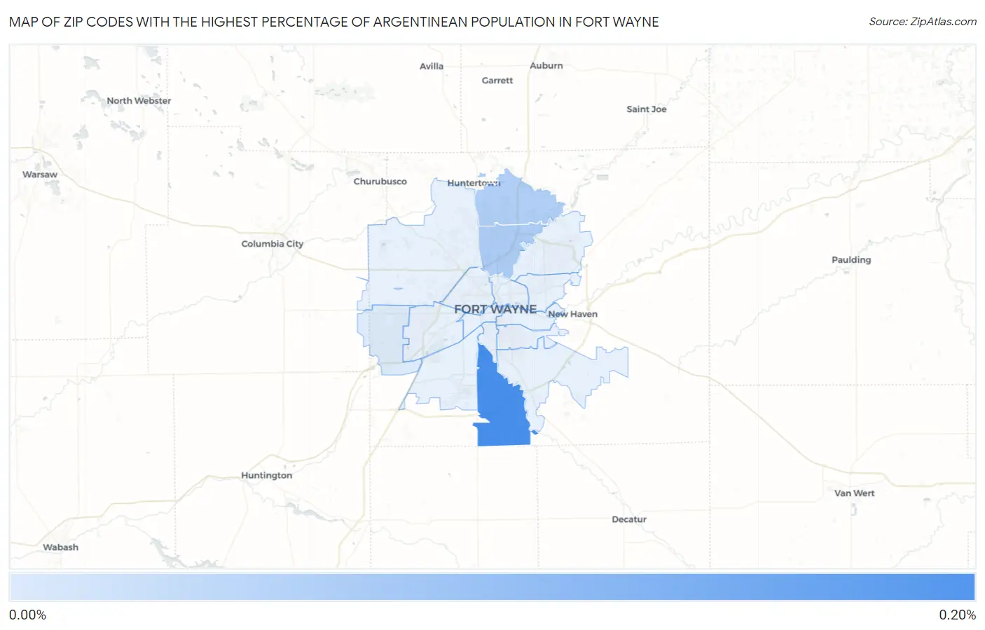 Zip Codes with the Highest Percentage of Argentinean Population in Fort Wayne Map