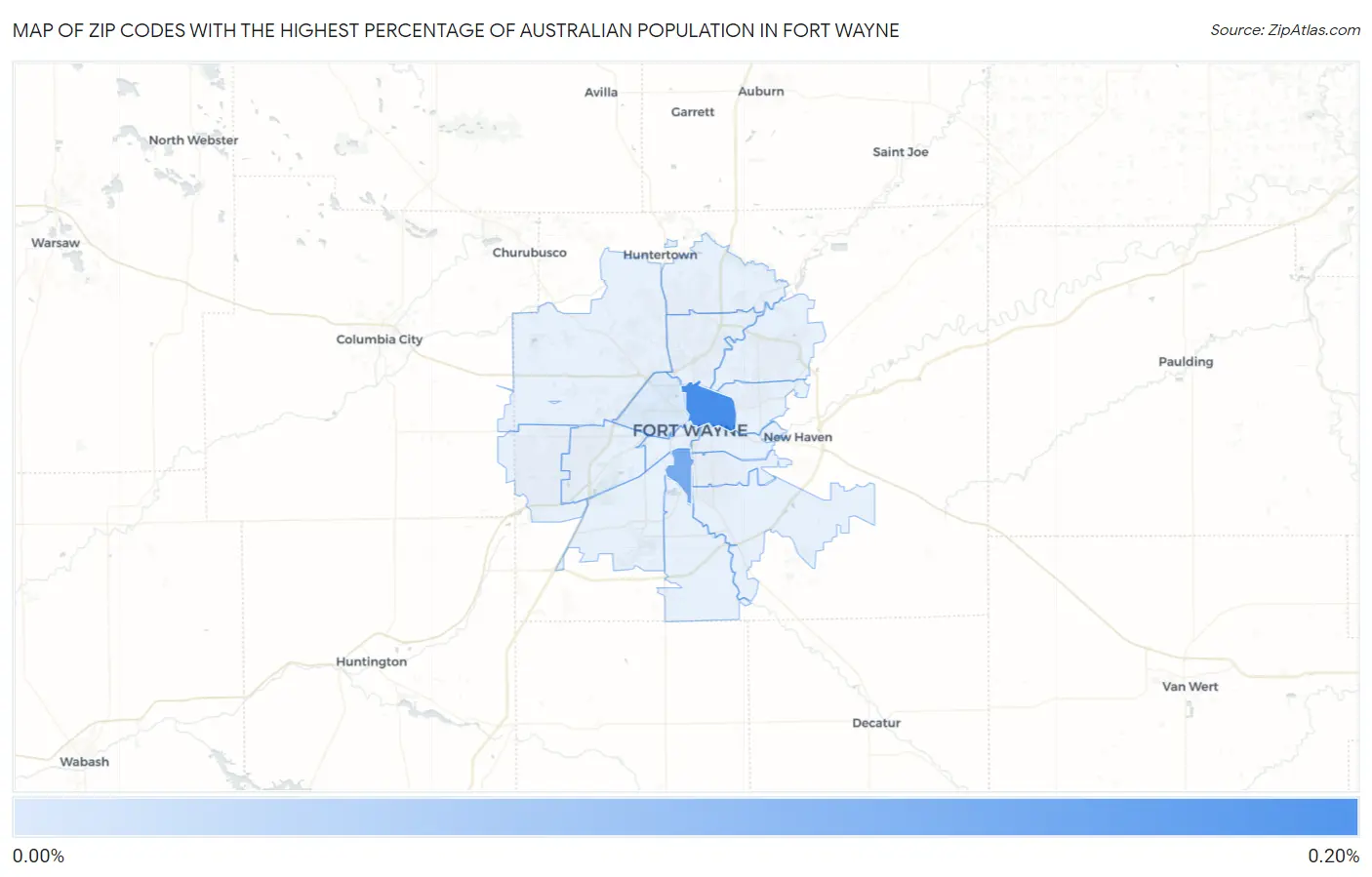 Zip Codes with the Highest Percentage of Australian Population in Fort Wayne Map
