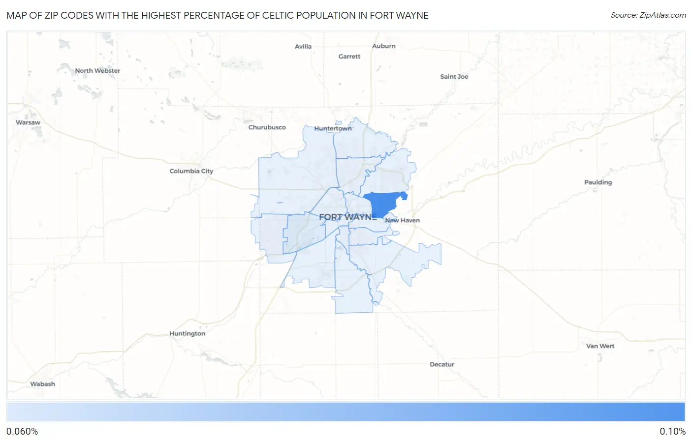 Zip Codes with the Highest Percentage of Celtic Population in Fort Wayne Map