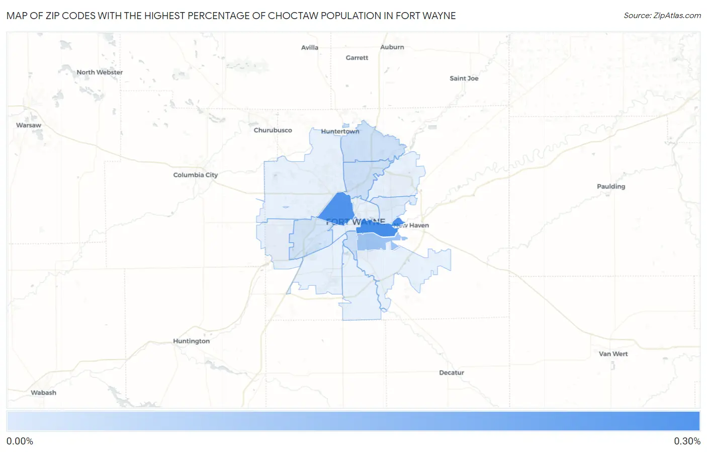 Zip Codes with the Highest Percentage of Choctaw Population in Fort Wayne Map