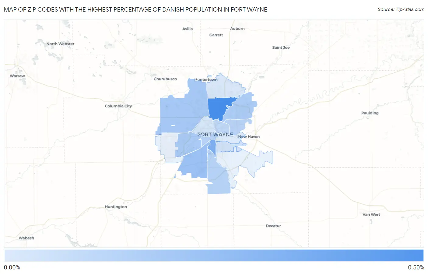 Zip Codes with the Highest Percentage of Danish Population in Fort Wayne Map