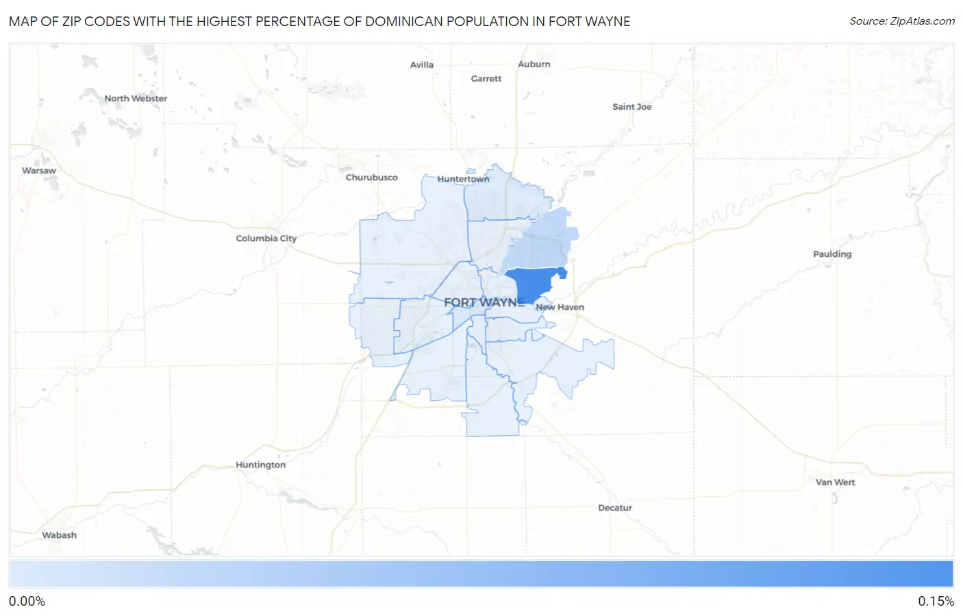 Zip Codes with the Highest Percentage of Dominican Population in Fort Wayne Map