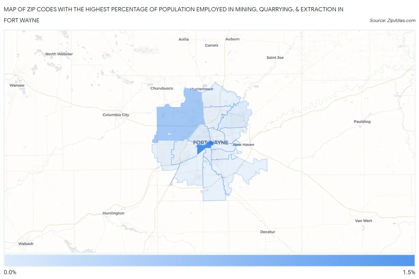 Zip Codes with the Highest Percentage of Population Employed in Mining, Quarrying, & Extraction in Fort Wayne Map