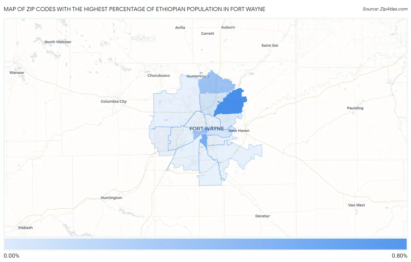 Zip Codes with the Highest Percentage of Ethiopian Population in Fort Wayne Map