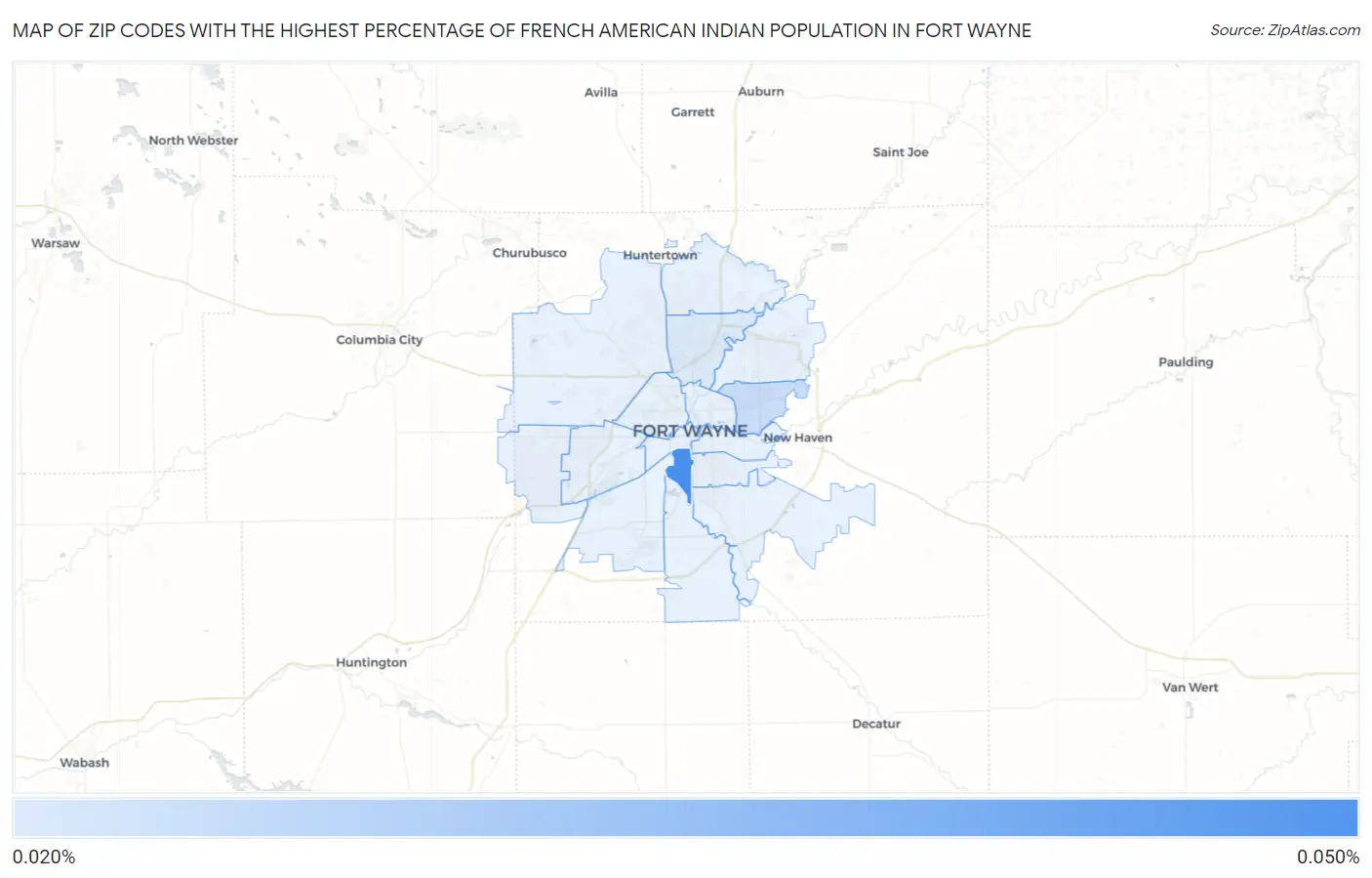 Zip Codes with the Highest Percentage of French American Indian Population in Fort Wayne Map