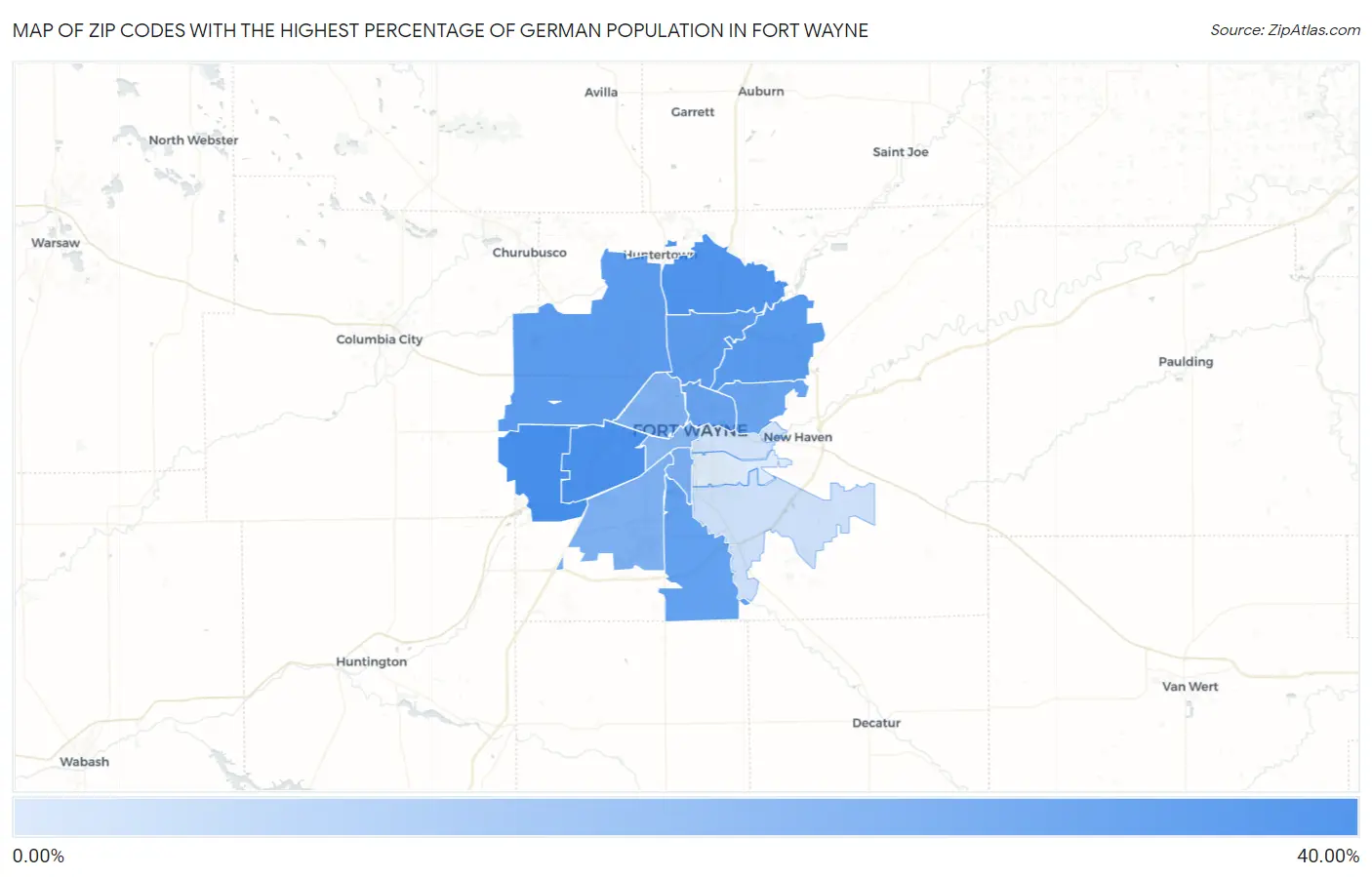 Zip Codes with the Highest Percentage of German Population in Fort Wayne Map