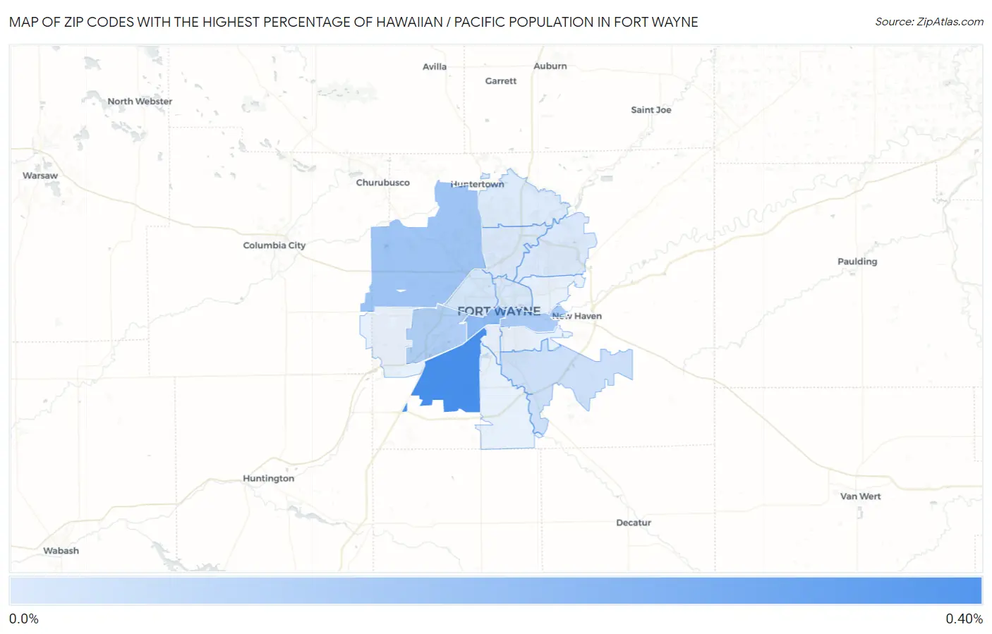 Zip Codes with the Highest Percentage of Hawaiian / Pacific Population in Fort Wayne Map
