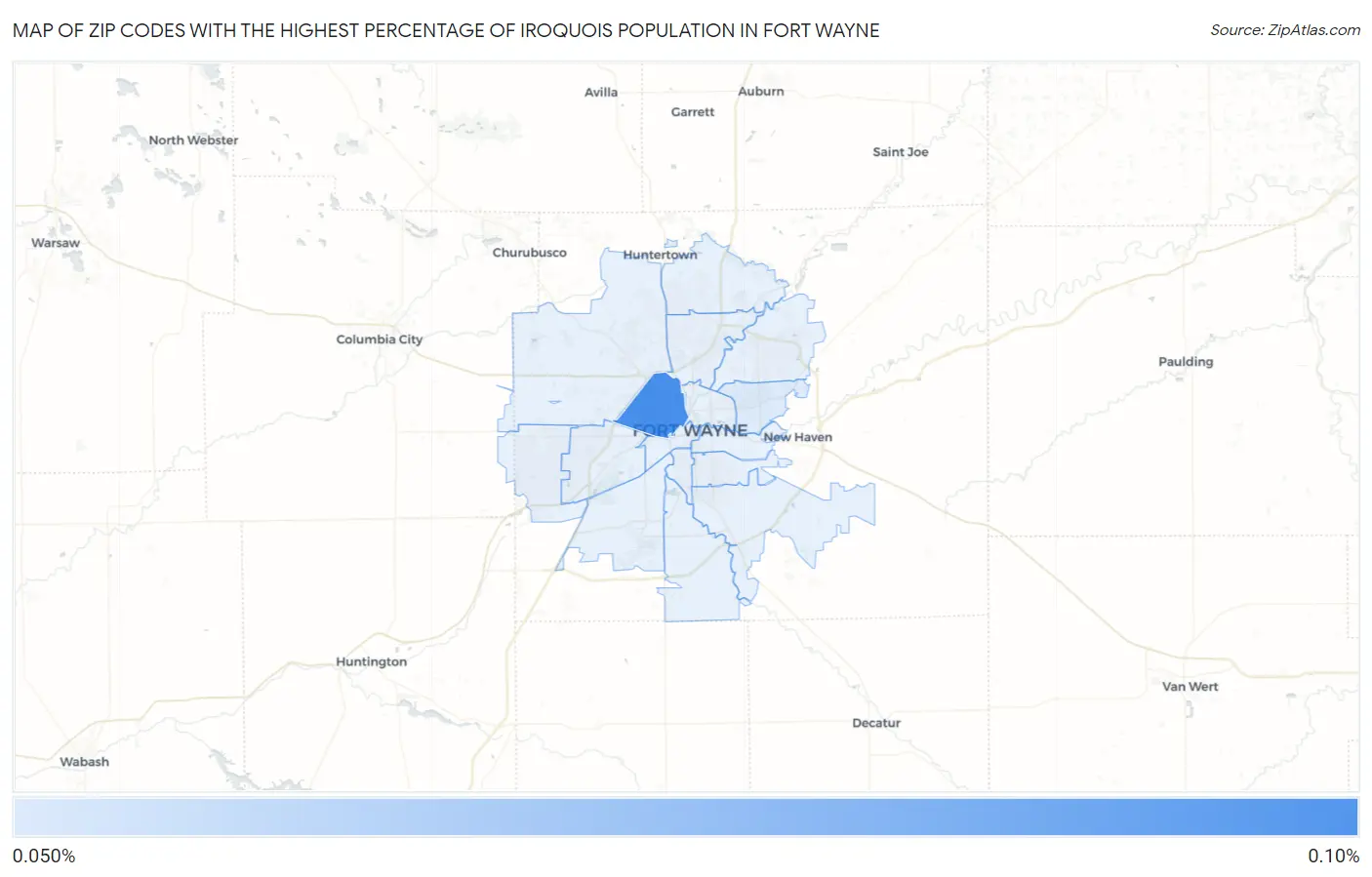 Zip Codes with the Highest Percentage of Iroquois Population in Fort Wayne Map