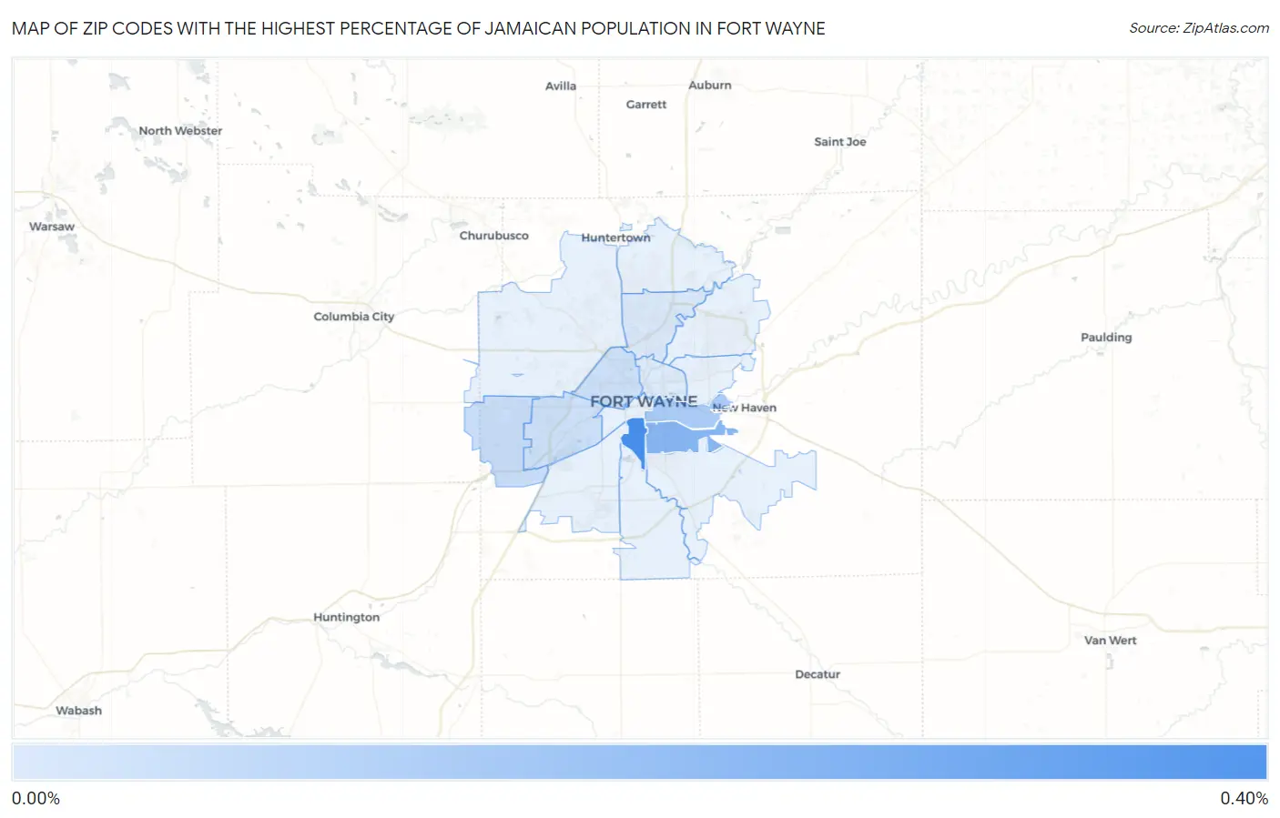 Zip Codes with the Highest Percentage of Jamaican Population in Fort Wayne Map