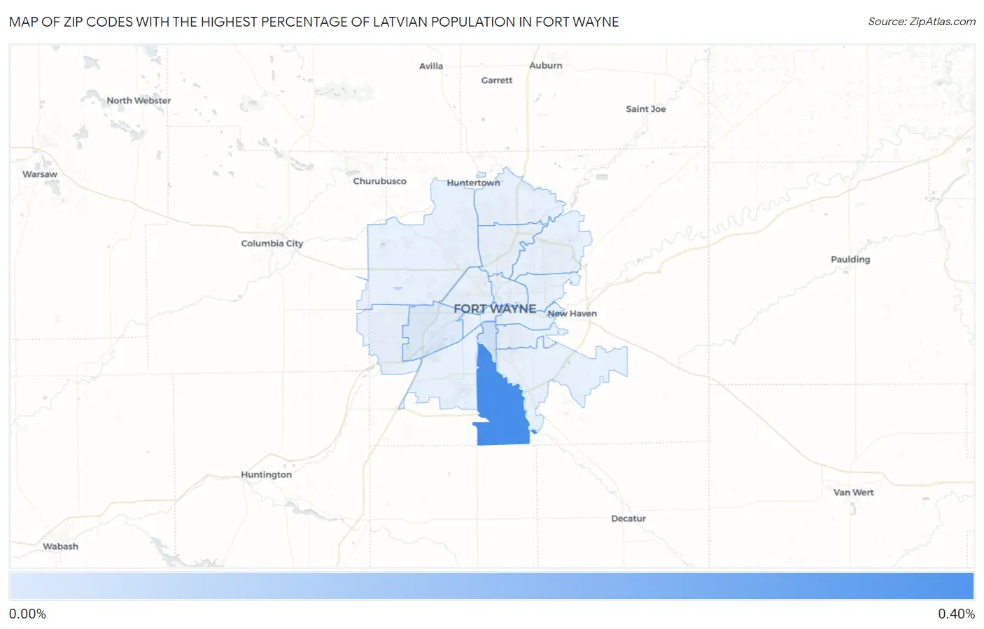 Zip Codes with the Highest Percentage of Latvian Population in Fort Wayne Map