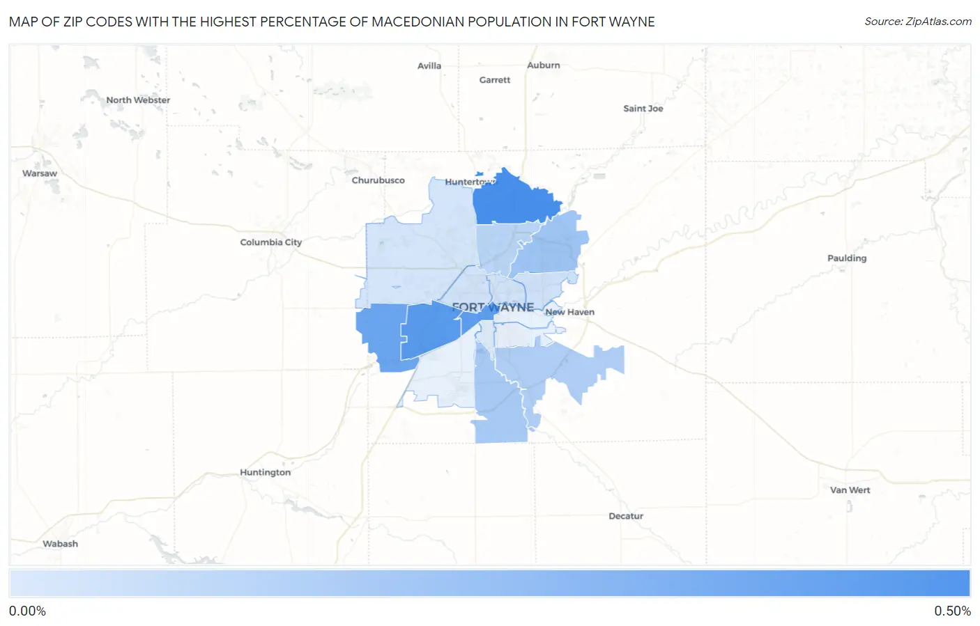 Zip Codes with the Highest Percentage of Macedonian Population in Fort Wayne Map