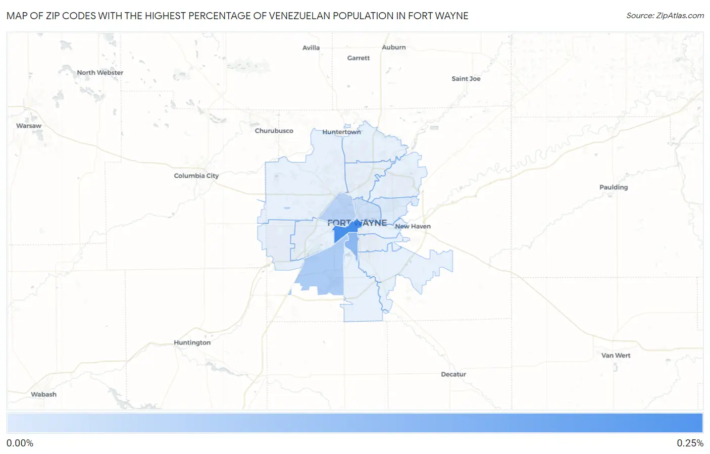 Zip Codes with the Highest Percentage of Venezuelan Population in Fort Wayne Map