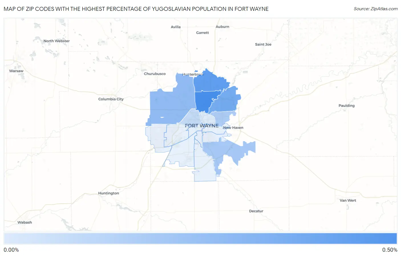 Zip Codes with the Highest Percentage of Yugoslavian Population in Fort Wayne Map