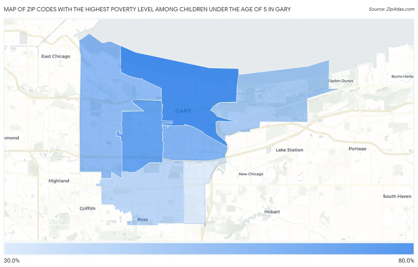 Zip Codes with the Highest Poverty Level Among Children Under the Age of 5 in Gary Map
