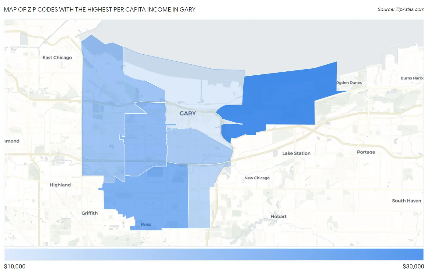 Zip Codes with the Highest Per Capita Income in Gary Map