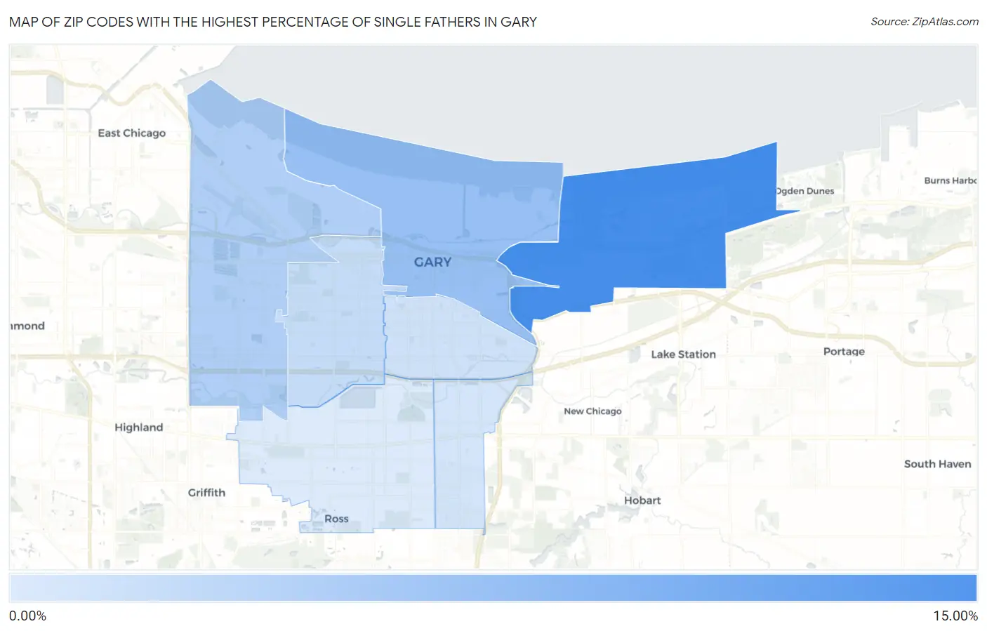 Zip Codes with the Highest Percentage of Single Fathers in Gary Map