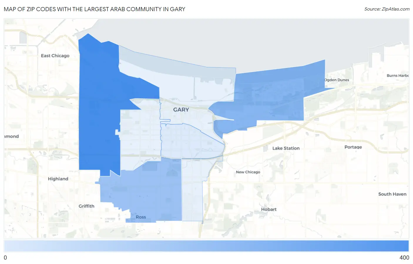 Zip Codes with the Largest Arab Community in Gary Map