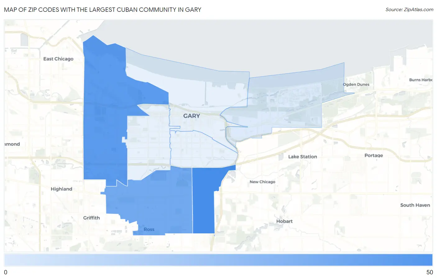 Zip Codes with the Largest Cuban Community in Gary Map
