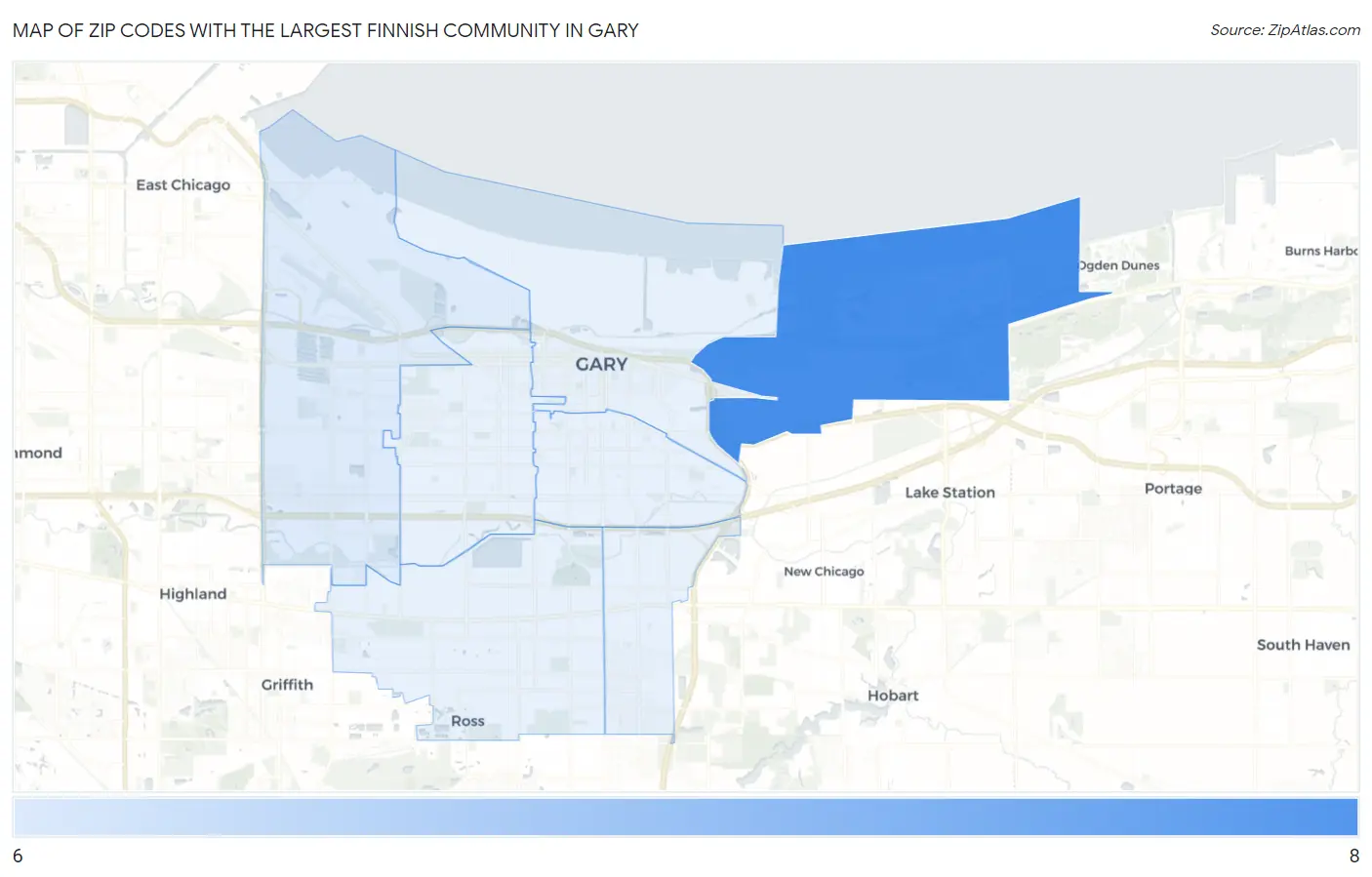 Zip Codes with the Largest Finnish Community in Gary Map