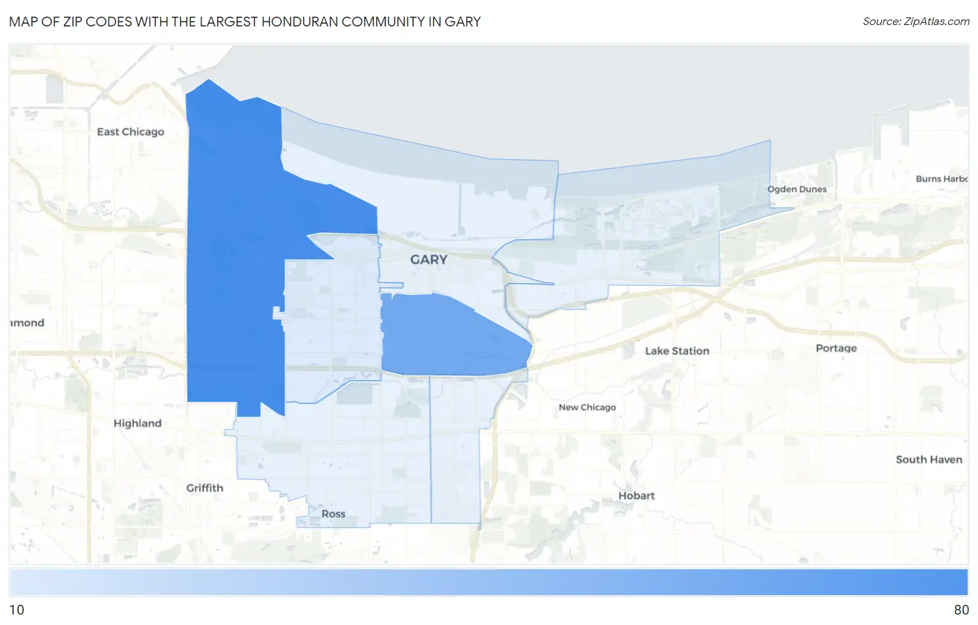 Zip Codes with the Largest Honduran Community in Gary Map