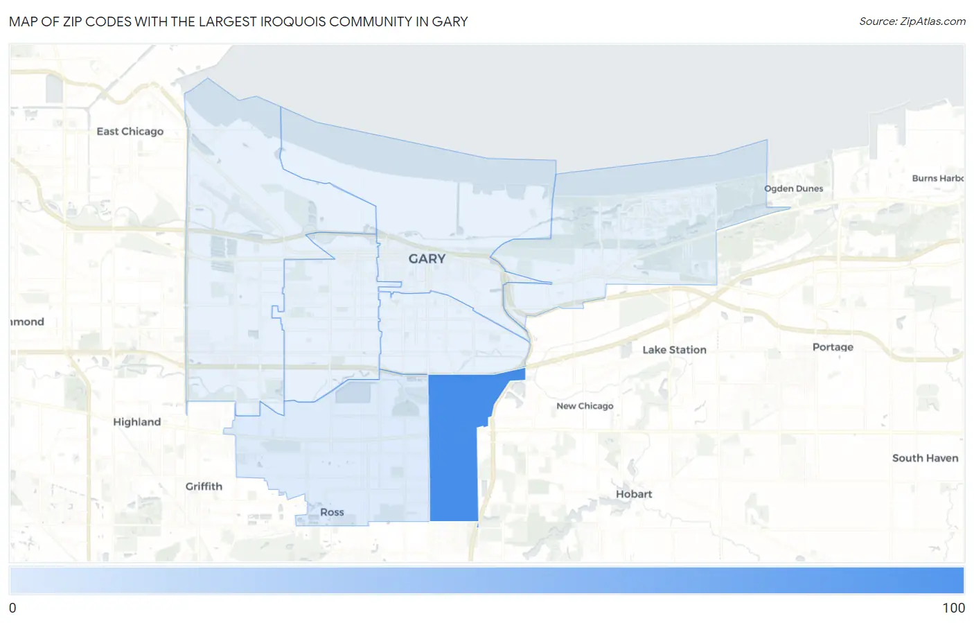 Zip Codes with the Largest Iroquois Community in Gary Map