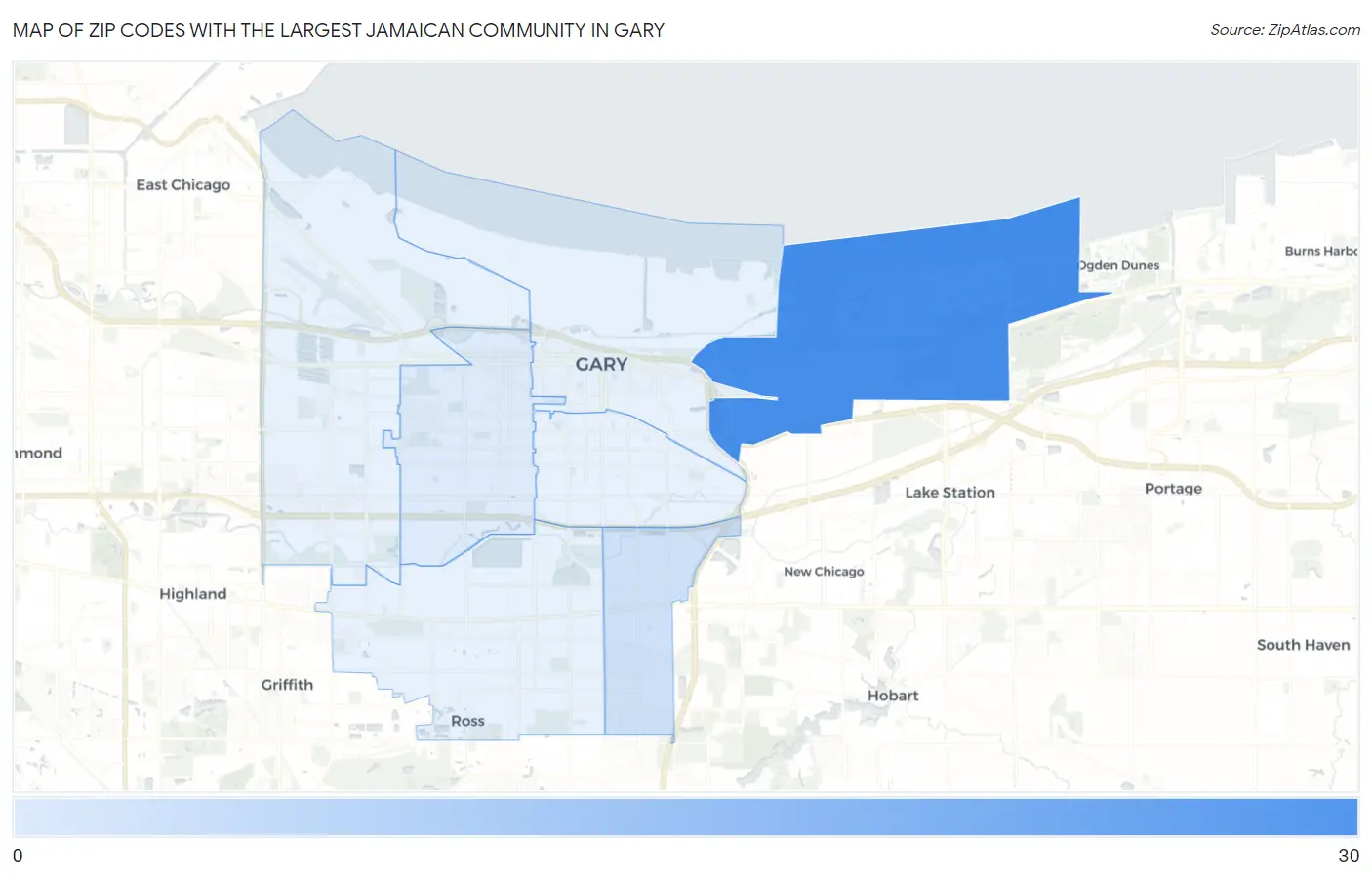 Zip Codes with the Largest Jamaican Community in Gary Map