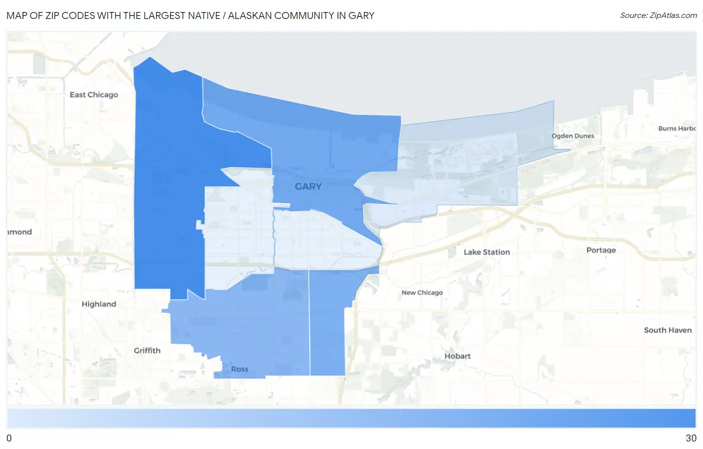 Zip Codes with the Largest Native / Alaskan Community in Gary Map