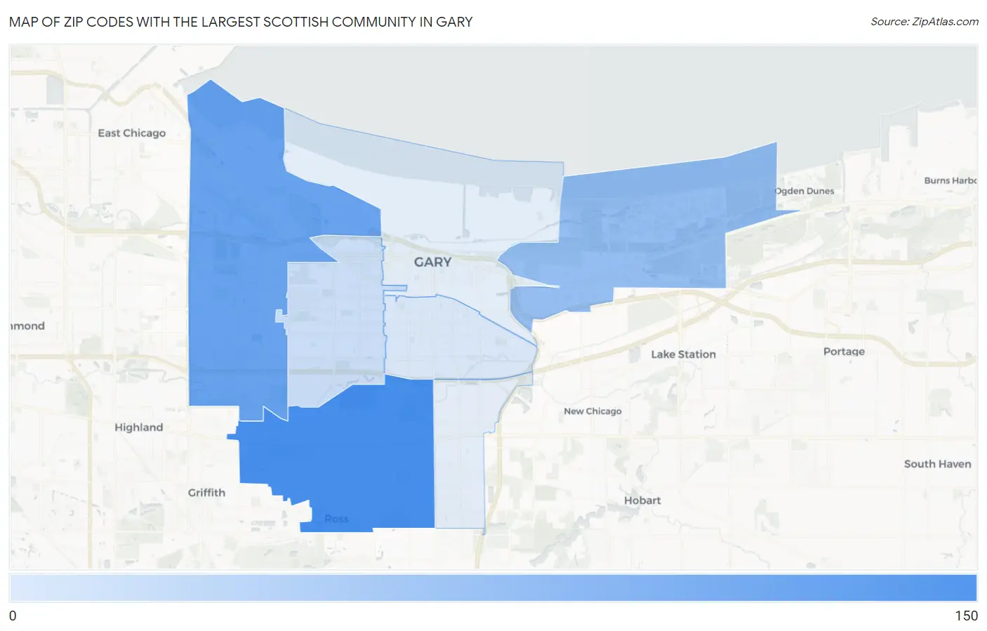 Zip Codes with the Largest Scottish Community in Gary Map