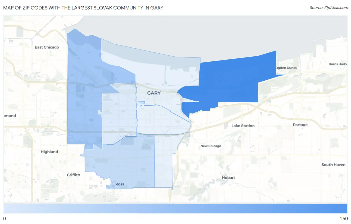 Zip Codes with the Largest Slovak Community in Gary Map