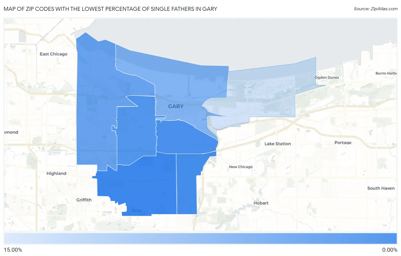 Zip Codes with the Lowest Percentage of Single Fathers in Gary Map