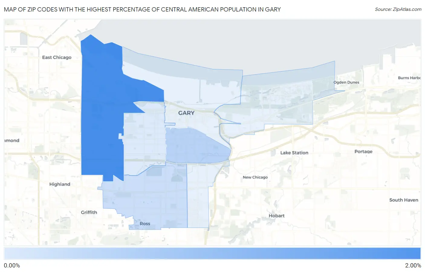 Zip Codes with the Highest Percentage of Central American Population in Gary Map