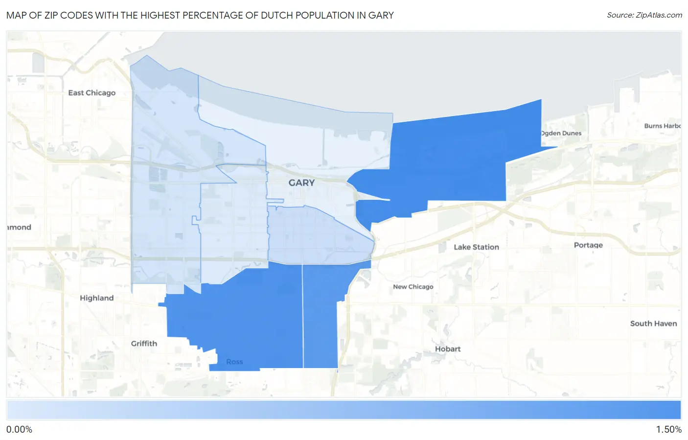 Zip Codes with the Highest Percentage of Dutch Population in Gary Map