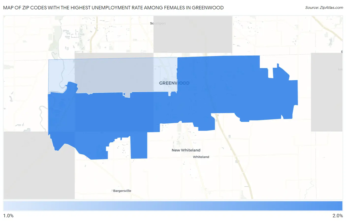 Zip Codes with the Highest Unemployment Rate Among Females in Greenwood Map