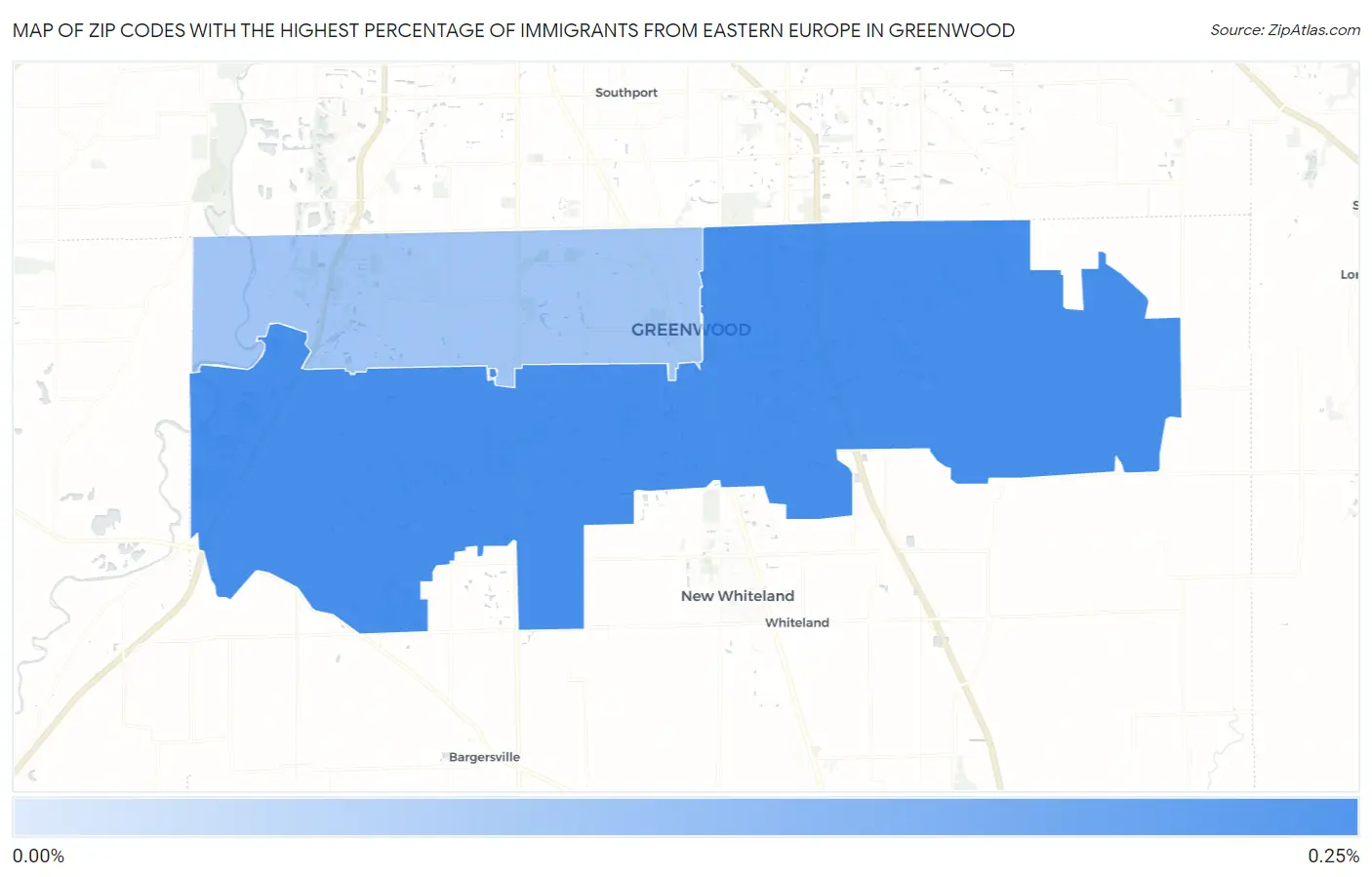 Zip Codes with the Highest Percentage of Immigrants from Eastern Europe in Greenwood Map