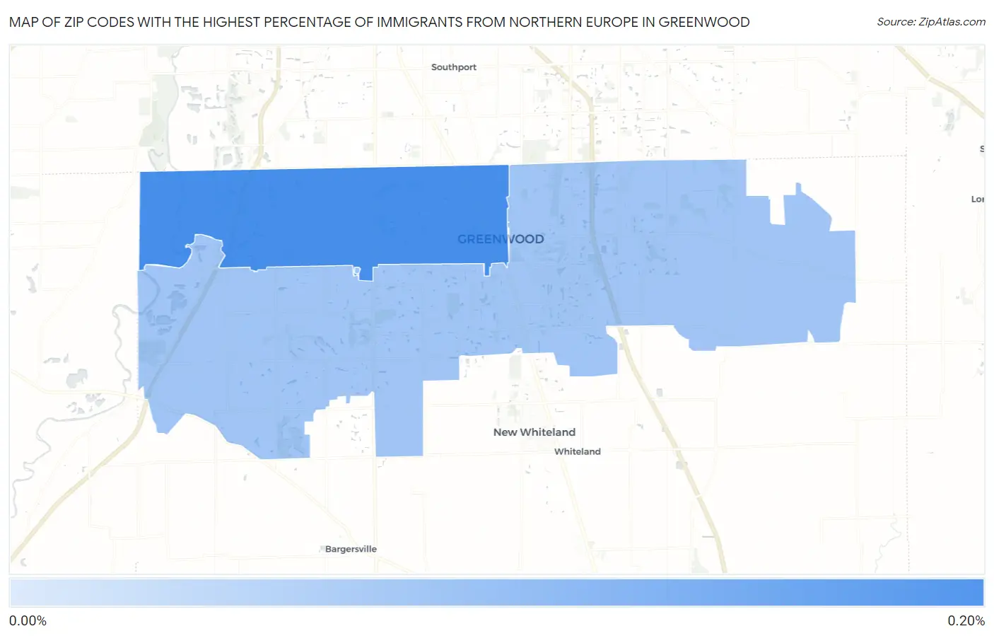 Zip Codes with the Highest Percentage of Immigrants from Northern Europe in Greenwood Map
