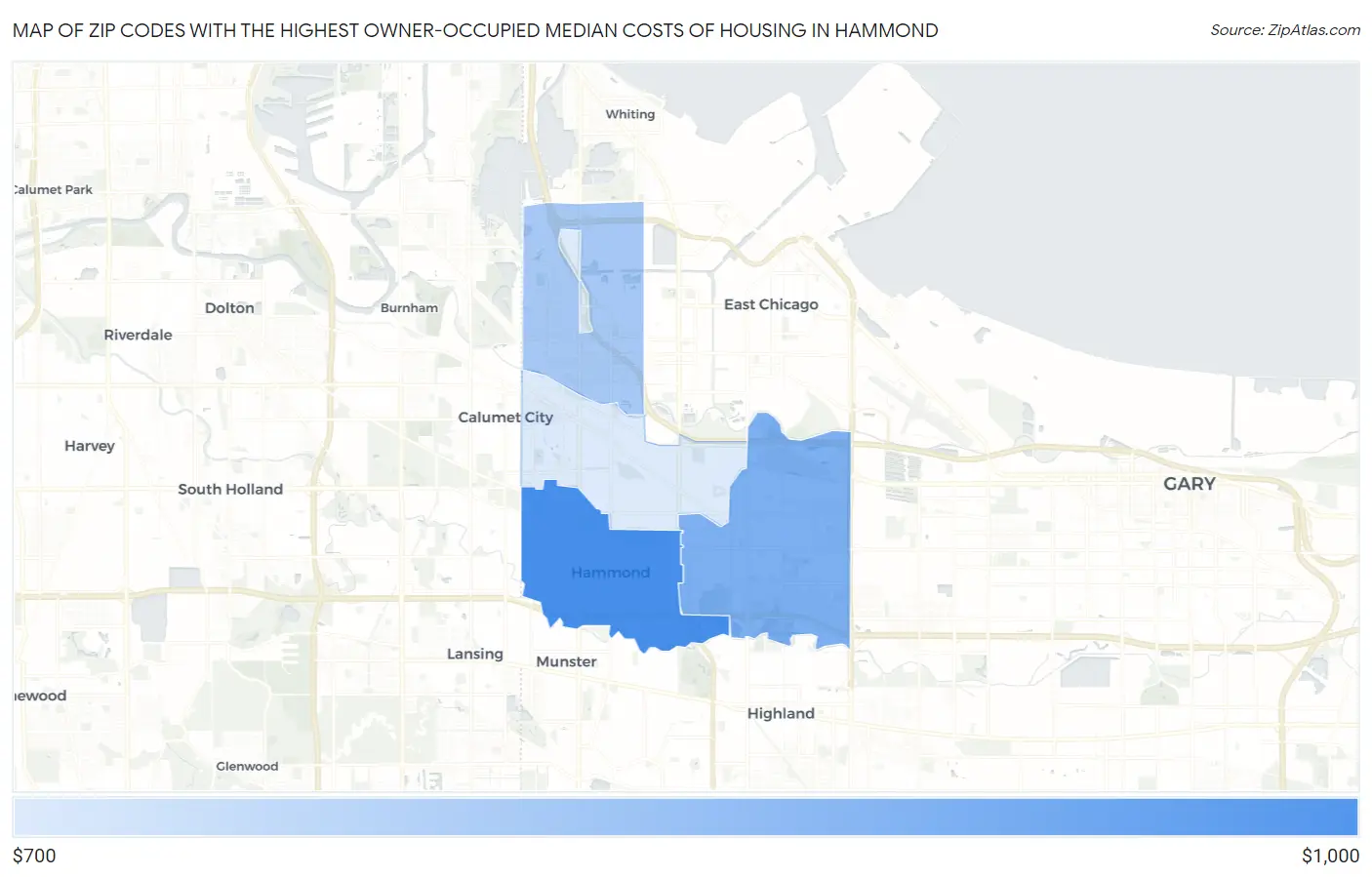 Zip Codes with the Highest Owner-Occupied Median Costs of Housing in Hammond Map