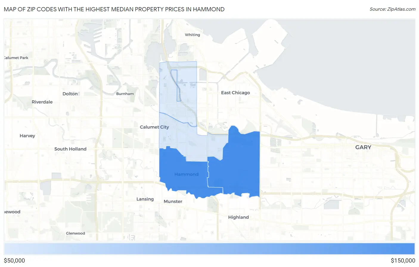 Zip Codes with the Highest Median Property Prices in Hammond Map